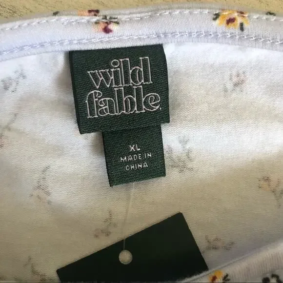 Wild Fable Top Womens XL Blue Floral Square Neck Long Sleeve Fitted Stretch - Picture 5 of 7